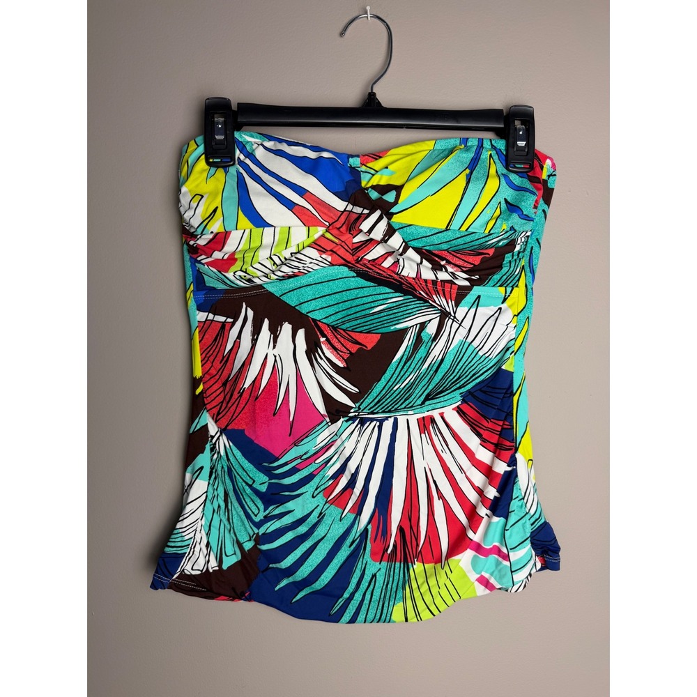 Anne Cole Womens Tropical Palm Leaf Bandeau Tankini Top Multi Color Large